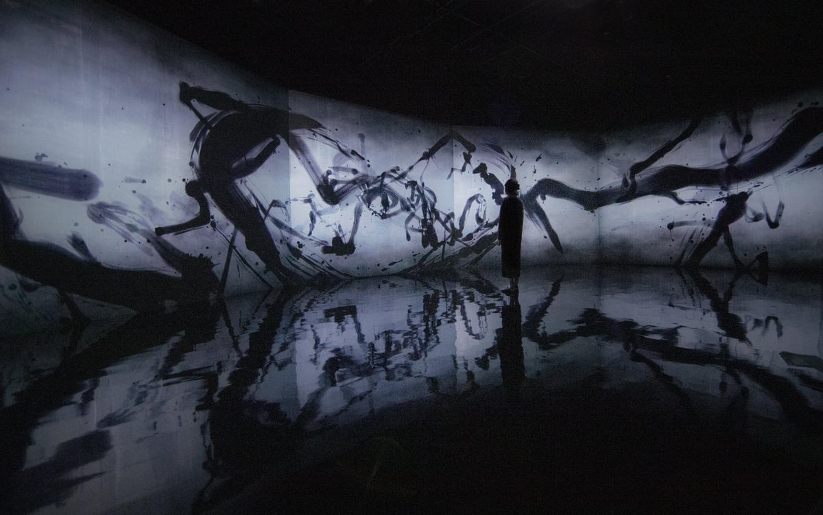 Reversible Rotation - Black in White | teamLab