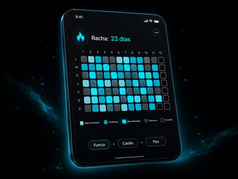 Calendario de entrenamiento con heatmap y racha