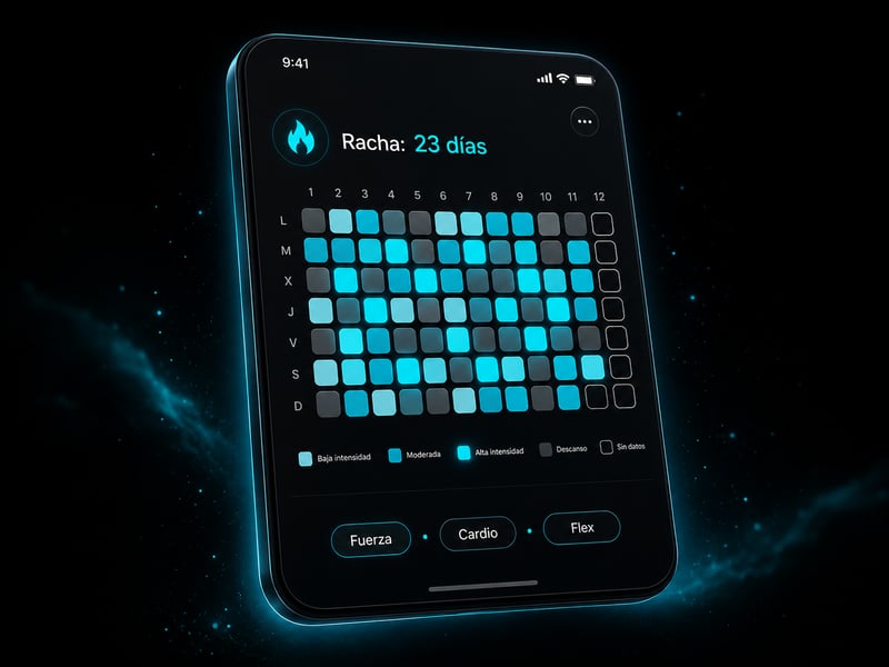 Calendario de entrenamiento con heatmap y racha