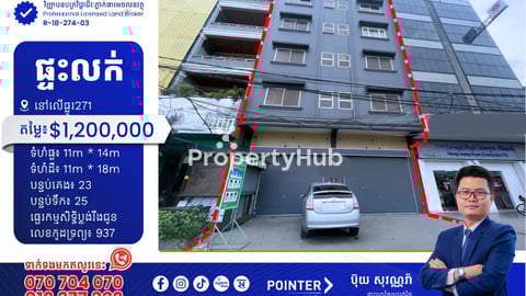 ផ្ទះលក់នៅលើផ្លូវ271 ទល់មុខផ្សារហេងលី