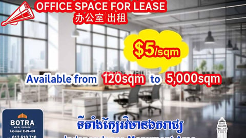 Office Space For Lease, located near by Independence Monument,Naga world, Koh Pi