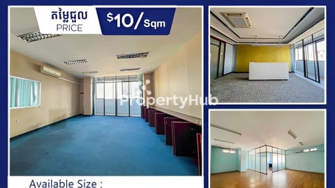 ការិយាល័យជួលទំហំចាប់ពី100ម៉ែត្រការ៉េ Office Space for rent  BKK 1 (OF-020)