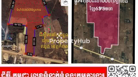 មានដីពីរកន្លែងលើផ្លូវជាតិលេខ41 #ខេត្តកំពត1/5ha=13$/m2 ចរចា (ប្លង់រឹង)2/50ha-100h