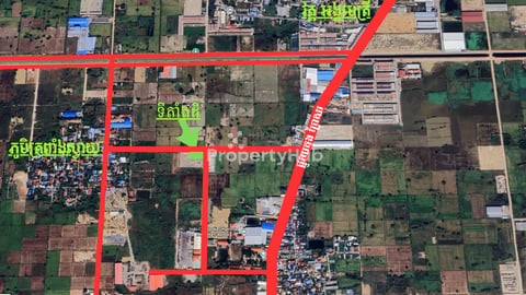 លក់ដីកែង ប័ណ្ណរឹង ទំហំក្បាលដី 48.38ម x 20.42ម កែងជាមួយផ្លូវរដ្ឋ 16ម៉ែត្រសងខាង 