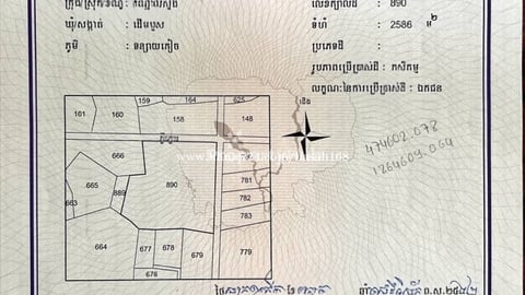 055: ដីកណ្តាលស្ទឹង 2586m2 ដើមឫស្ស
