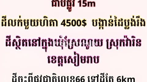 ដី47ហិតាលក់ក្នុងខេត្តសៀមរាប