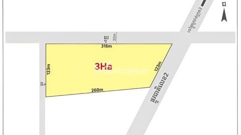 ដីកែងលក់ ផ្លូវជាតិលេខ2 កែងផ្លូវ32m តំបន់ព្រលានថ្មី