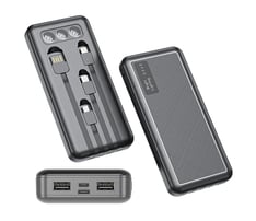 Power Bank with LED Flashlight and 4 Built-in Cables - 10000 mAh