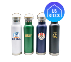 Double Wall Stainless Steel Tumbler with Bamboo Lid, 20 oz.