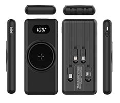 Wireless Power Bank with Built-In Cables - 10000 mAh