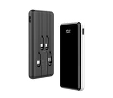 Slim Power Bank with 4 Built-in Cables - 10000 mAh