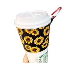PU Leather Beverage Holder with Carabiner and Button