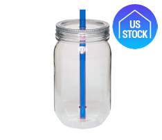 Plastic Mason Jar with Straw, 24 oz.