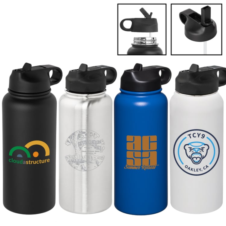 Double Wall Stainless Steel Water Bottle with Straw, 32 oz.