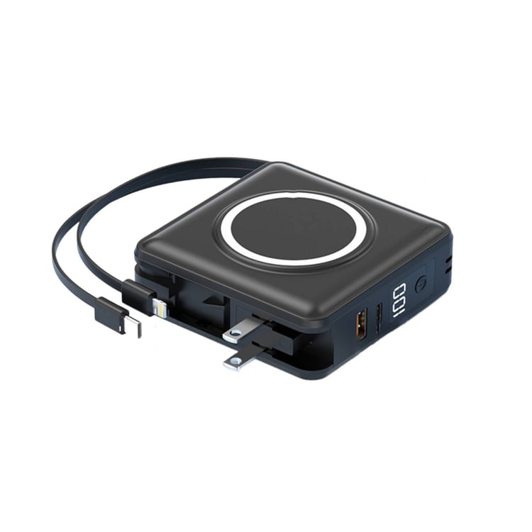 Magnetic Power Bank with Built-in Cable and AC Charger - 15000 mAh