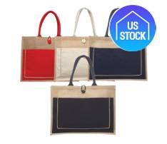 Two Tone Cotton Pocket Jute Tote Bag