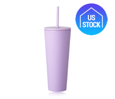 Double Wall Plastic Tumbler with Straw, 24 oz.