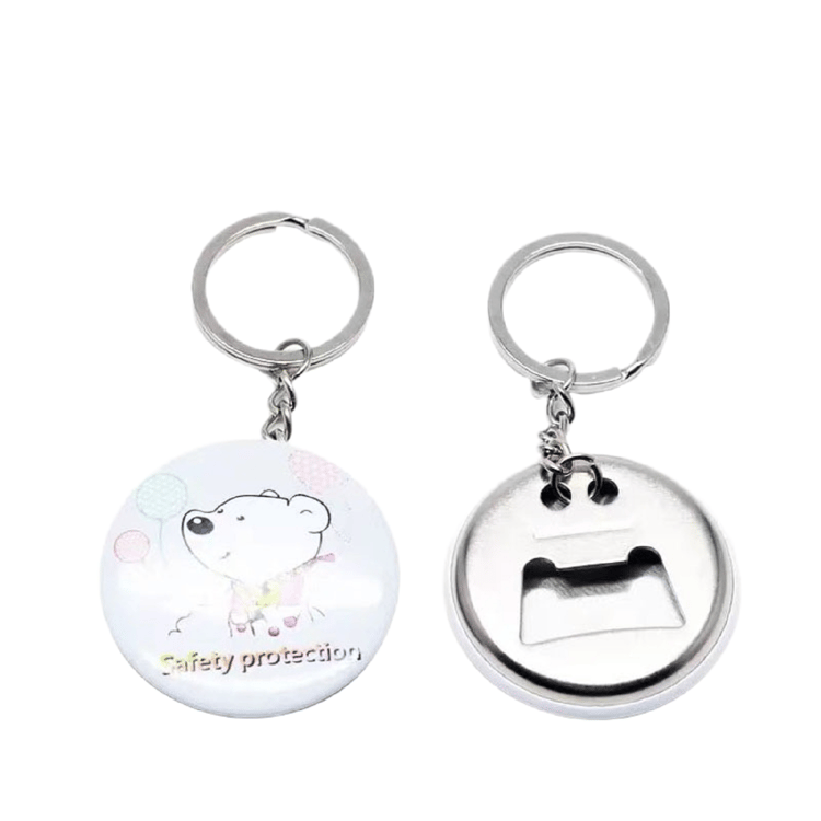 Round Tin Bottle Cap Opener Keychain