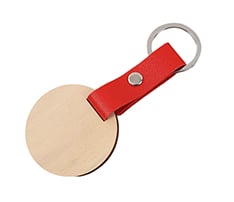 Round Shape Wooden PU Leather Keychain