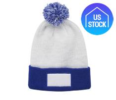 Dual Tone Patch Pompom Beanie
