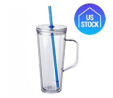Double Wall Plastic Tumbler with Straw, 24 oz.