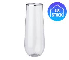 Silver Rim Plastic Flute Glass, 9 oz.