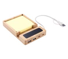 Bamboo 4 Ports USB Hub LED Logo Phone Stand