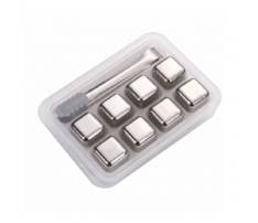 8 Pack Reusable Stainless Steel Ice Cubes with Tongs