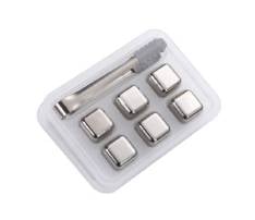 6 Pack Reusable Stainless Steel Ice Cubes with Tongs