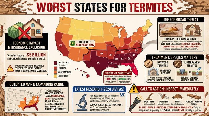 Worst States for Termites