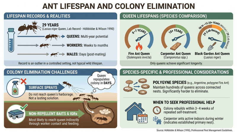 Ant Lifespan and Colony Elimination