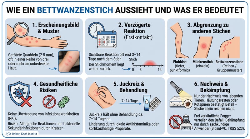 Wie sieht ein Bettwanzenstich auf der Haut aus