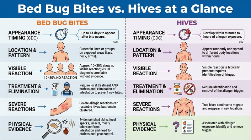 Bed Bug Bites vs. Hives at a Glance