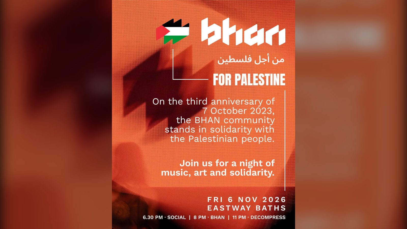 BHAN @ the Baths #2: For Palestine at Eastway Baths