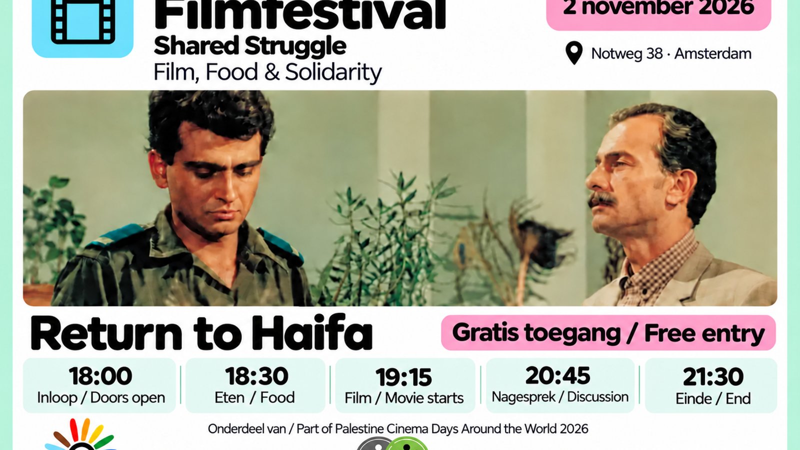 Film, Food & Solidarity: Palestine Cinema Days: Return to Haifa, 2 november