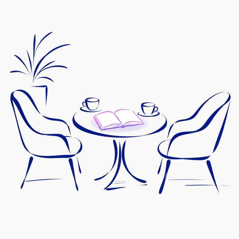 Ink illustration: two chairs ready for an honest conversation