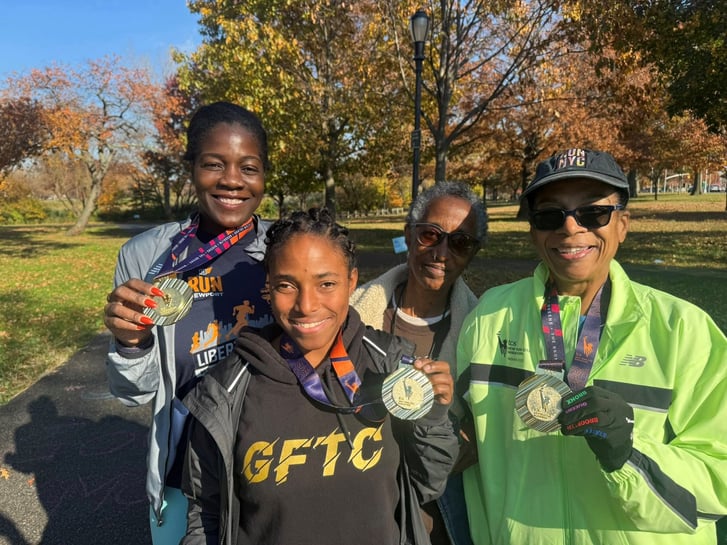 Lorianne on the left in the back with other Open Run participants at Baisley Pond Park.