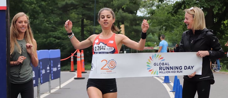 Central Park Track Club runner Jenny Donnelly winning the 1 For You 1 For Youth race in Central Park