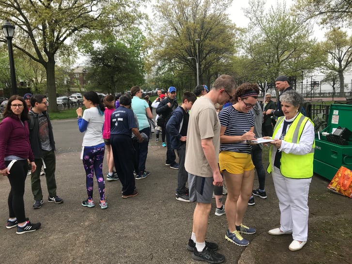 June Johnson checking in runners at Open Run