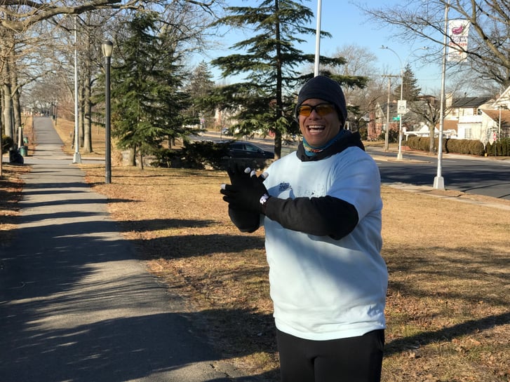 Mario cheers on his Cunningham Park Open Run community.