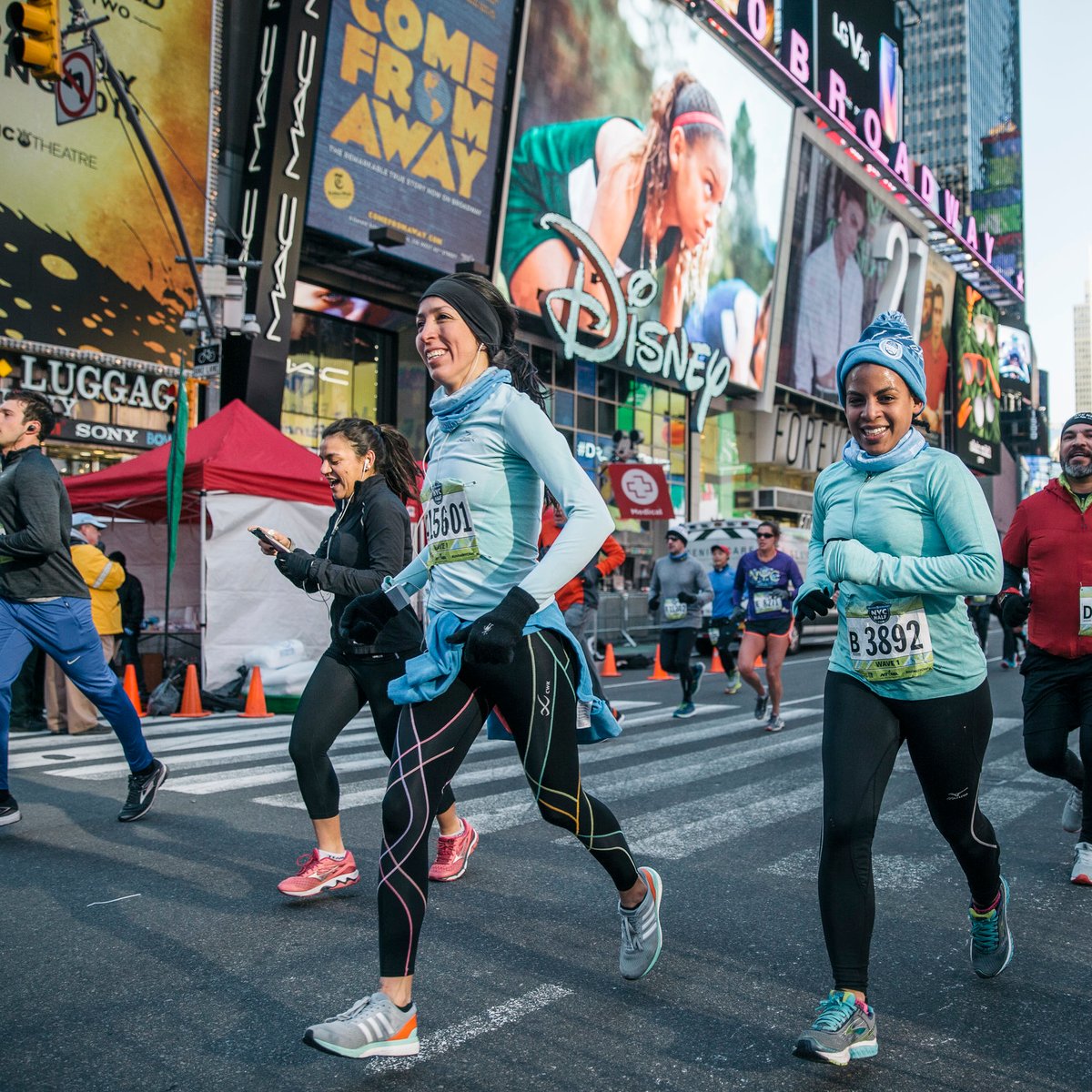 Runners racing through Times Square