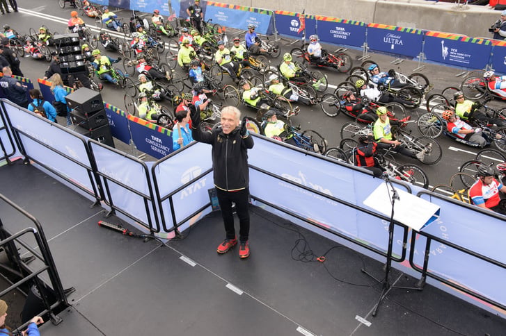 New York Road Runners Race Director Peter Ciaccia before the start of an event for wheelchair athletes