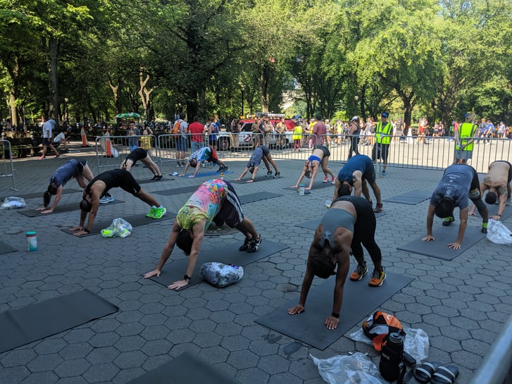 Yoga class after the Manhattan 7 Mile