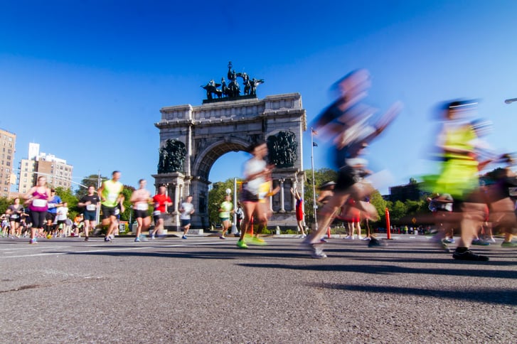 Runners in the Brooklyn Half near Grand Army Plaza