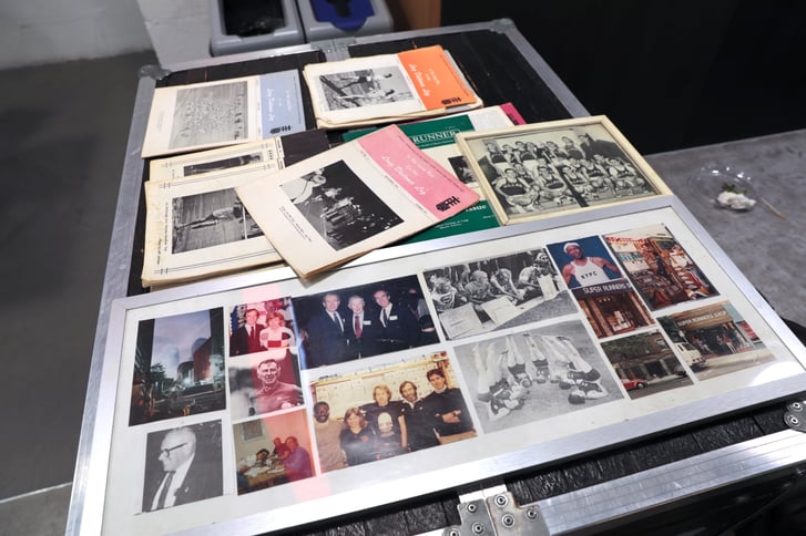 A collage of framed running photos