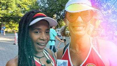 Retro runners Joy Harewood and Jill Peacock.