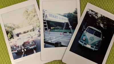 Three Polaroid photos of the 2019 Retro 4-Miler