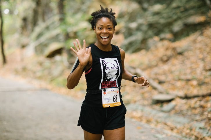 Happy runner at a NYRR cross country race