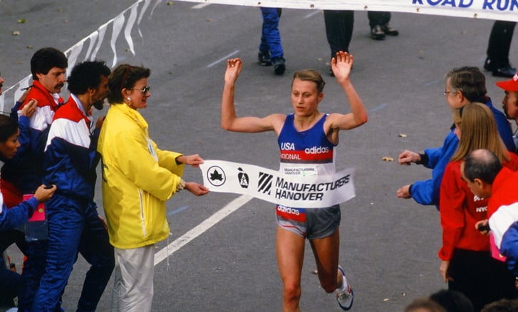 Grete Waitz winning the 1986 New York City Marathon