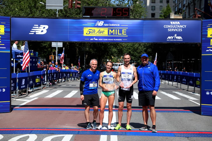 New Balance 5th Avenue Mile winners Jenny Simpson and Nick Willis with Michael Capiraso and Jim Heim